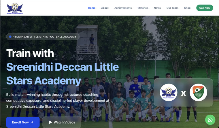 Hyderabad Little Stars Football Academy website